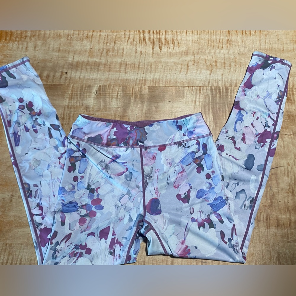 Zella size XL (14/16) girls leggings - purple lining, colorful print